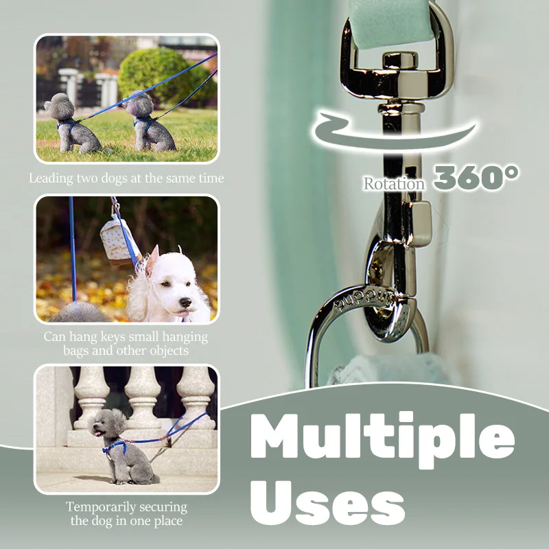 Juego de arnés y correa de cuero suave para perro, cuerda de tracción duradera, doble gancho para viajar, diseño de lujo - imagen 4