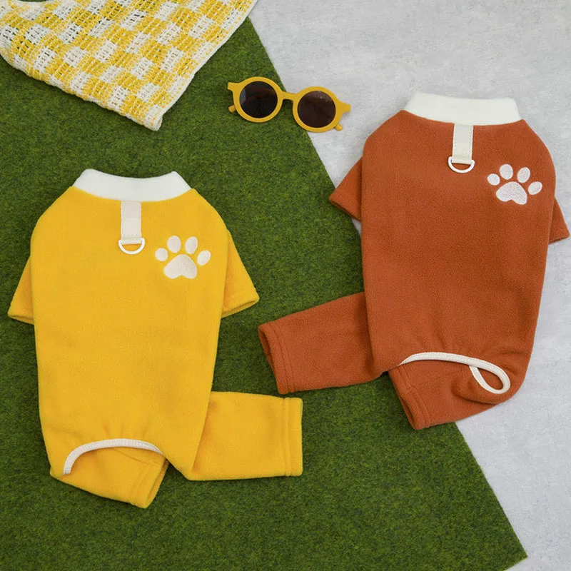 Ropa para perros, disfraz cálido de invierno, pijamas de café amarillo, chándal para perros pequeños, sudaderas con capucha de lana, pantalones, mono para perros, monos, caniche