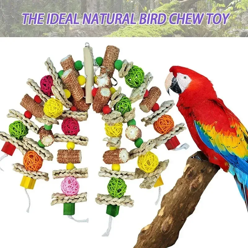 Juguete natural de mazorca para loros - Columpio con soporte de madera - imagen 3