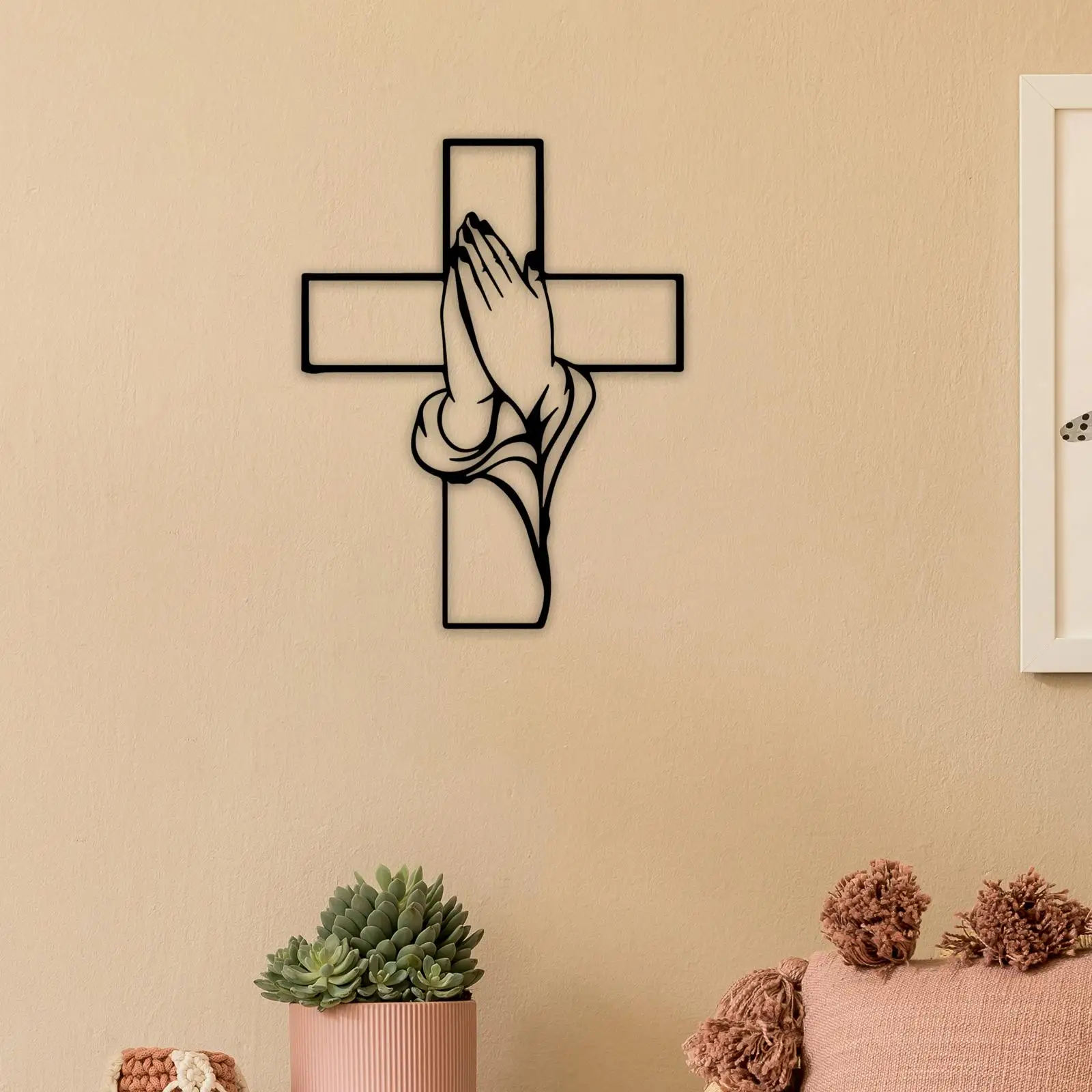 Cruz de hierro artística para colgar en la pared, objeto de escultura moderno, decoración Interior para el hogar, oficina, dormitorio, centro de mesa de oración - imagen 2