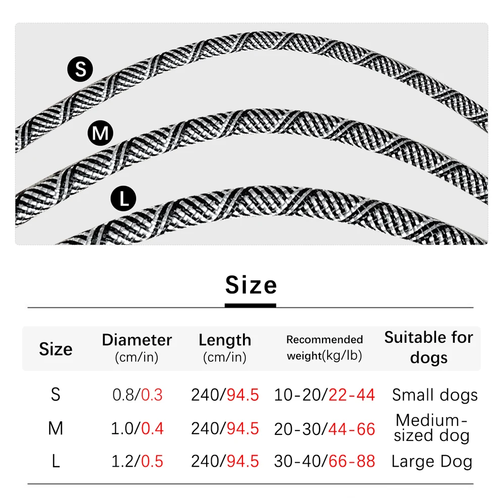 Correas de nailon reflectantes S/M/L, cadena para perros de compañía, cables de cuerda de tracción para correr, cadena de cuerda de manos libres para perros pequeños y grandes que caminan - imagen 2