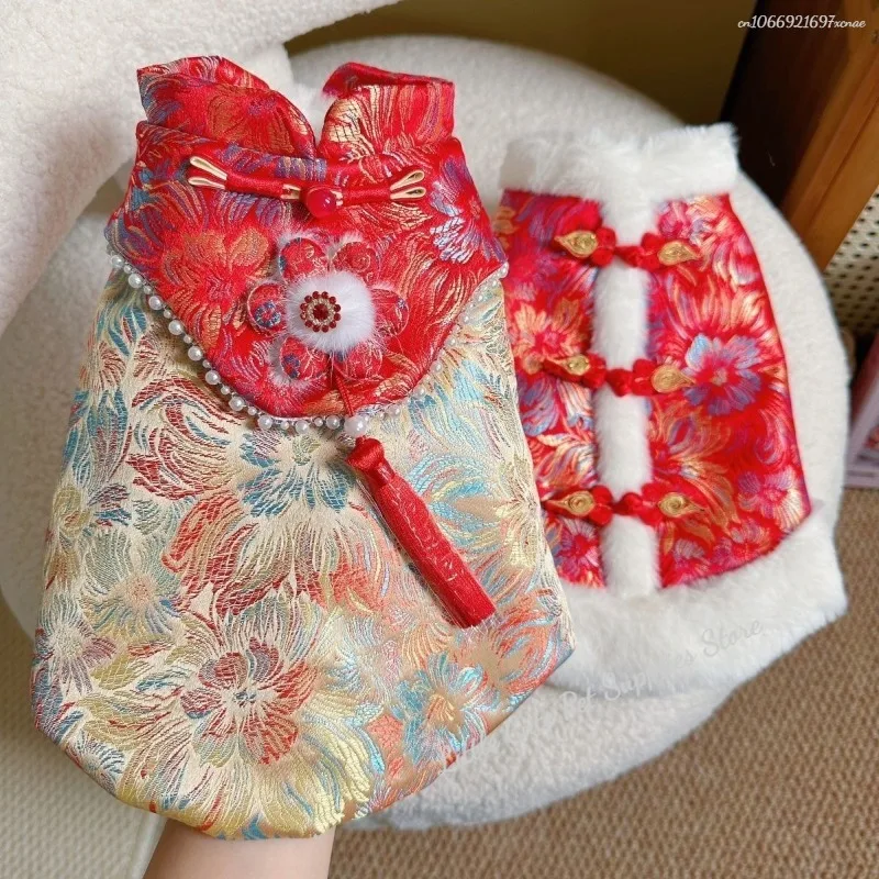 Nueva chaqueta cálida de invierno para perros, ropa bordada de estilos chinos para cachorros, chaquetas de disfraz de Año Nuevo, ropa para perros de Año Nuevo Chinoiserie - imagen 2