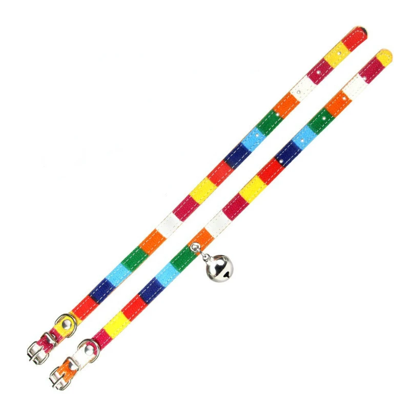 Collar de cuero colorido con campana para gato, correa acolchada para cachorro, accesorios para gatitos, XS/S/M - imagen 2