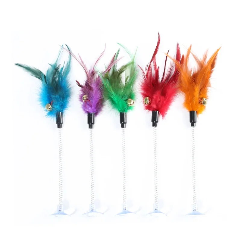 Rompecabezas para gatos con plumas de resorte oscilantes con ventosa, juguete interactivo para gatos con campana con sonido, juguetes con varita de rompecabezas - imagen 5
