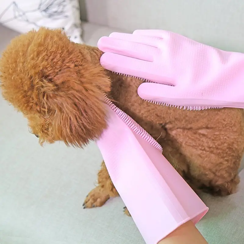 Un par de guantes de aseo para mascotas, baño para perros y gatos, peine de silicona para deshedding, cepillo de limpieza, guantes para depilación, protección de la piel de las manos
