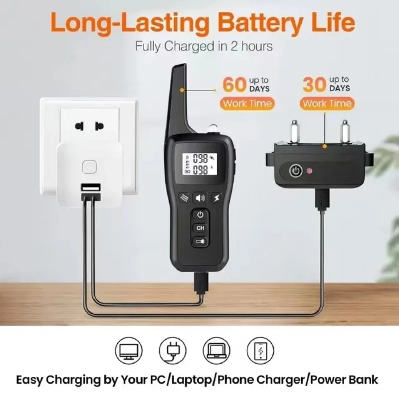 Collar de entrenamiento eléctrico para perros, Collar de entrenamiento con Control remoto para mascotas, recargable, Control de ladridos, parada de choque, 1000M - imagen 3