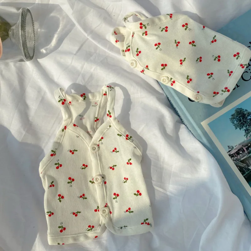 Primavera y verano, correa de cereza fresca, bonita hebilla, osos de peluche, perro, cachorro pequeño, ropa de dos patas, camiseta sin mangas para gato, ropa para mascotas - imagen 5