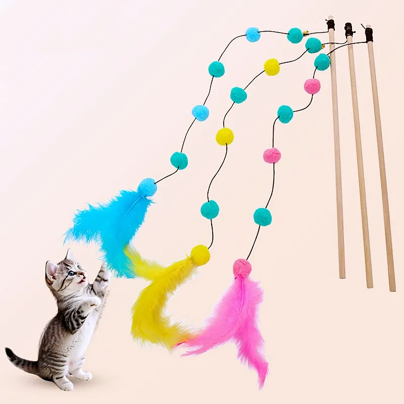 Kit de juguetes interactivos para gatos con bola, plumas y campana