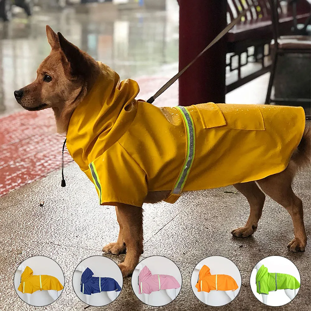 Chubasquero para perro grande, Poncho impermeable con tira reflectante, impermeable, a prueba de viento, con capucha, transpirable, para exteriores - imagen 2