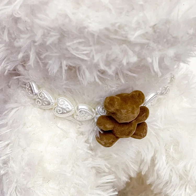 Collar de perlas de amor para mascotas, Collar de oso pequeño, accesorios para gatos, anillo para perros pequeños y medianos, pajarita para perros, accesorios para cachorros - imagen 4