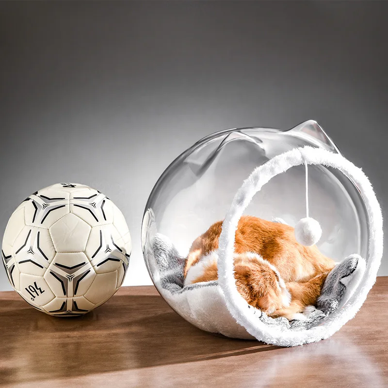 Nido para gatos transpirable semicerrado, cápsula espacial de plástico para todas las estaciones, transportador de bolas para gatos, muebles transparentes para mascotas para Villa - imagen 4