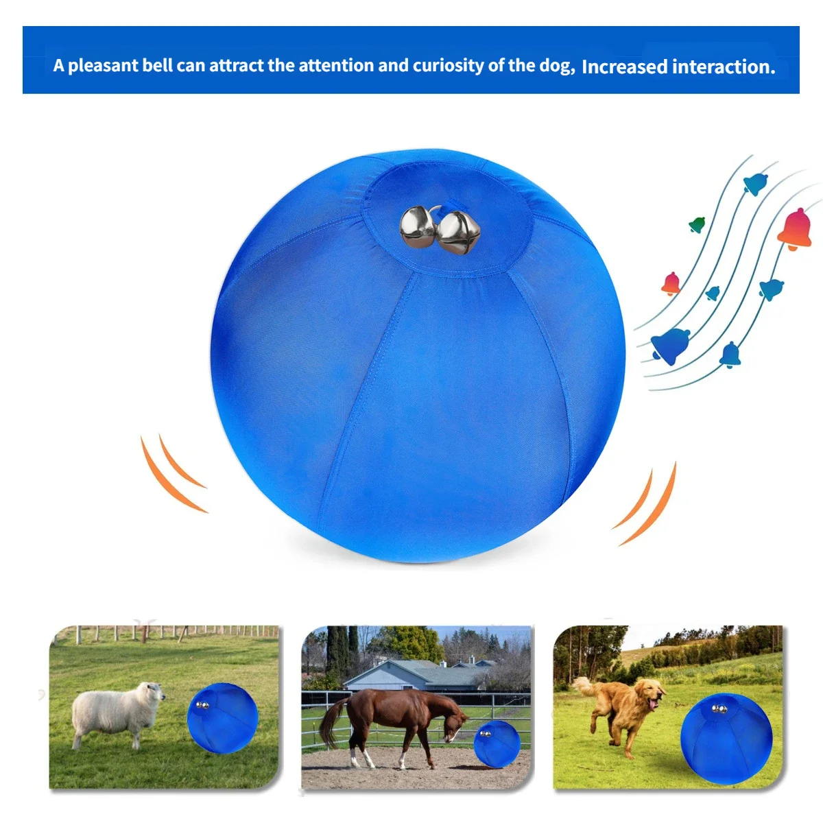 Pelota de rugido de 17,7 pulgadas con campana para perros, pelota de entrenamiento inflable para perros, juguetes de doble capa, pelota grande resistente para perros para razas Herding - imagen 3