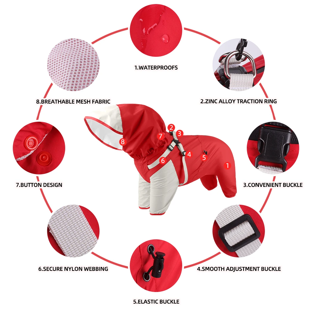 Chubasquero desmontable para perros con arnés, abrigos impermeables para la lluvia para mascotas, monos para perros pequeños y medianos, galgo, pastor, Beagle - imagen 5