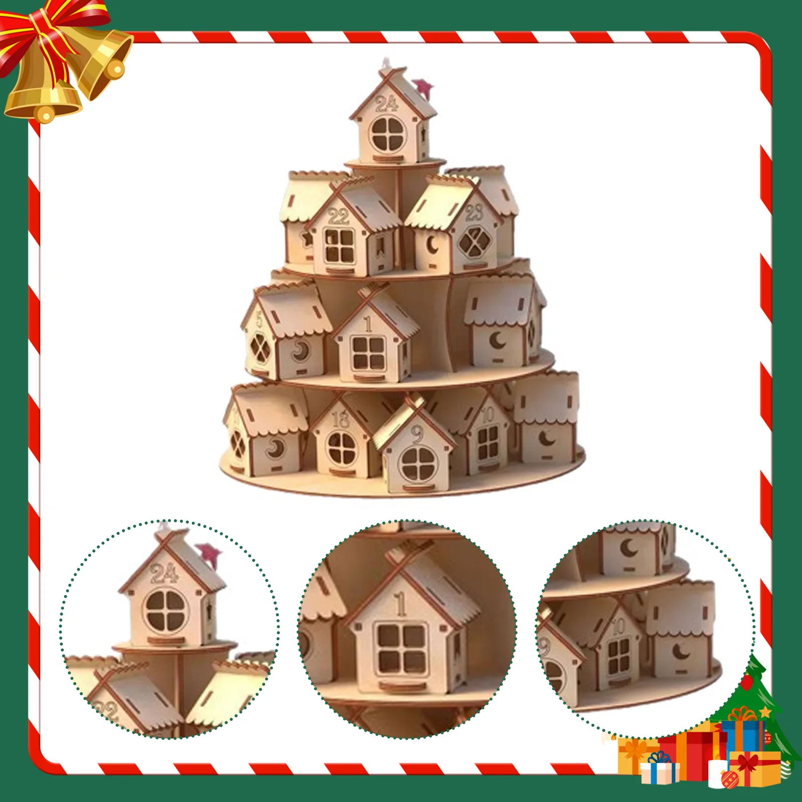 24 Day Advent Calendar Holiday Decor Wooden House for Holiday Xmas New Year 24 Day Advent Calendar Holiday Decor Wooden House for Holiday Xmas New Year