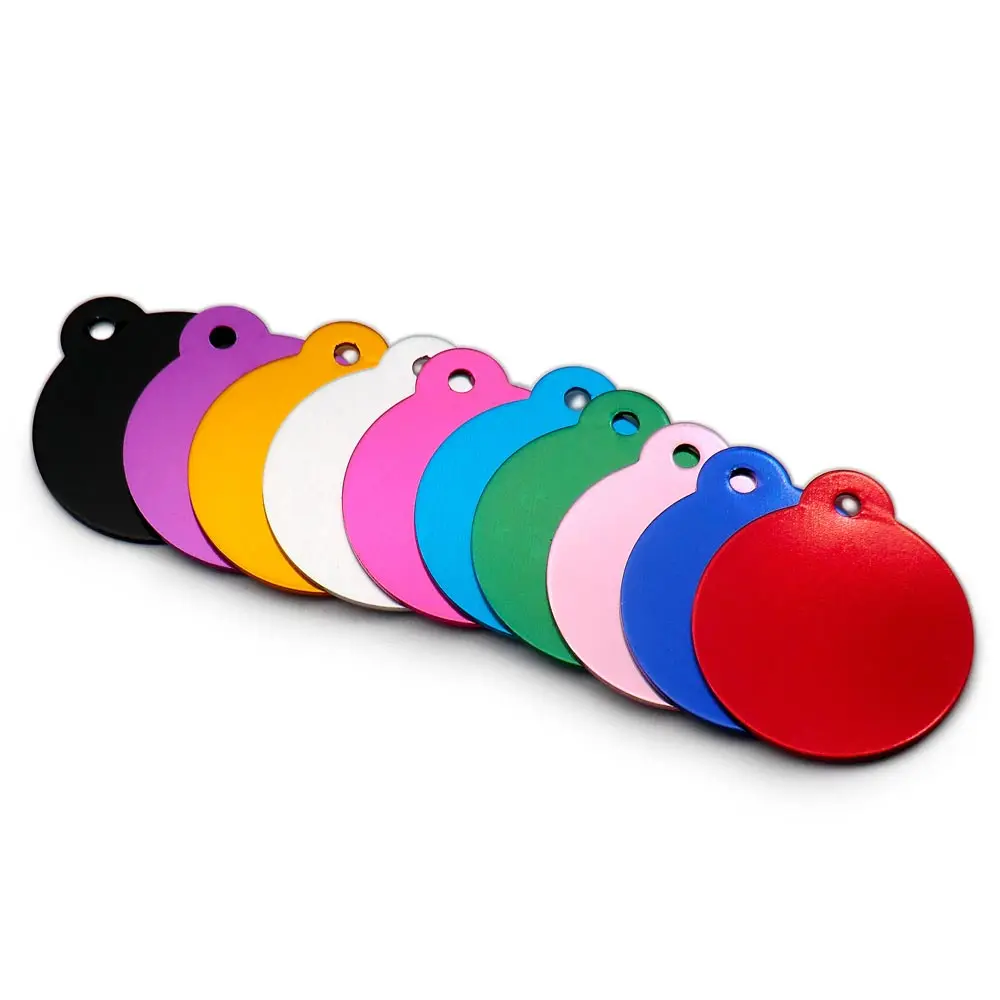 Venta al por mayor, 100 Uds., etiquetas redondas de identificación para perros grabadas personalizadas, placa de nombre para Collar de mascota, accesorios, colgante personalizado para perros - imagen 5