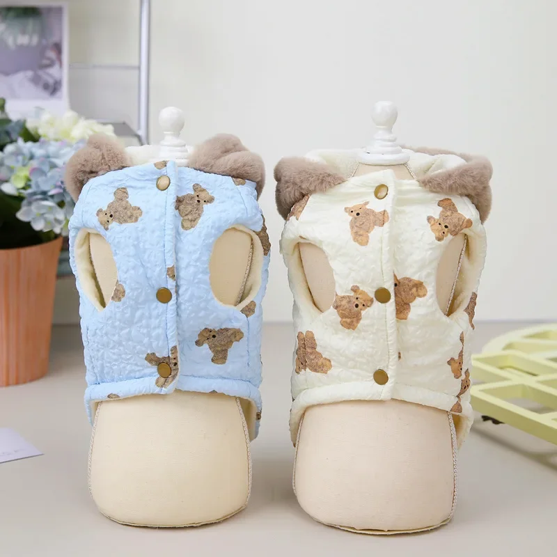 Suéter con capucha de felpa para cachorros, ropa cálida de invierno para mascotas con hebilla para perros pequeños, sudaderas de Pomerania Yorkie mascotas - imagen 4