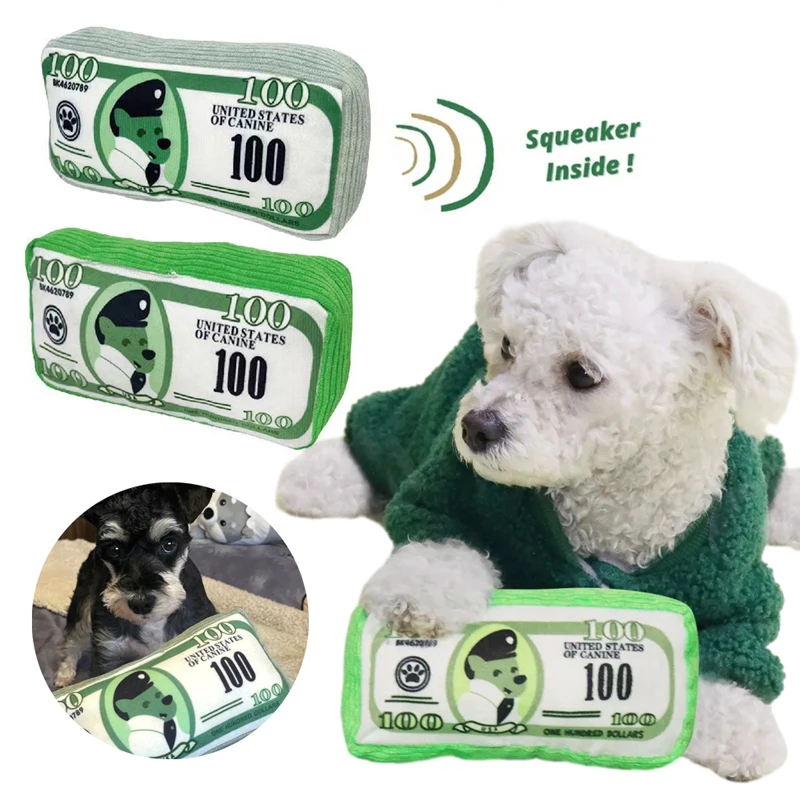 Simulación de dinero para perros, juguetes divertidos con sonido chirriante, papel resistente a morderse, masticar, juguetes para perros, dientes limpios, juguete para cachorros, suministros para mascotas