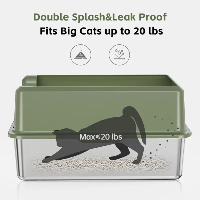 Caja de arena de acero inoxidable para gatos, caja de arena grande cerrada para gatos grandes XL, caja de arena de Metal para gatitos de fácil limpieza con cuchara - imagen 4
