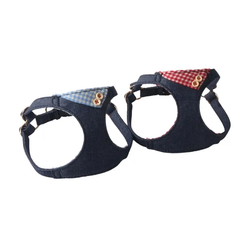 Arnés de algodón a cuadros para mascotas con juego de correa para gatos, chaleco ajustable para perros pequeños con correa, arnés ligero para cachorros con cables - imagen 3