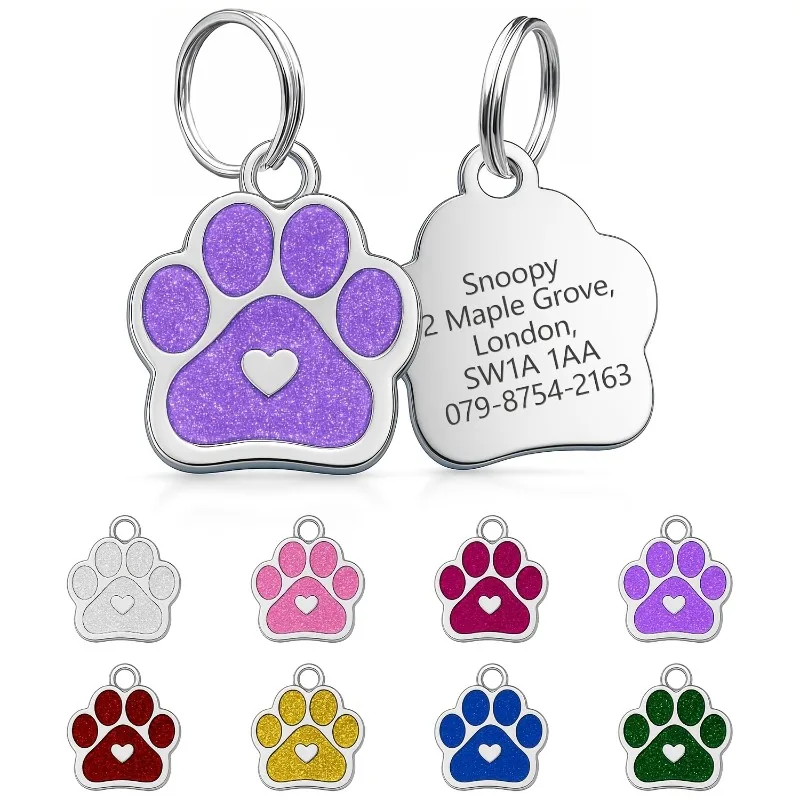 Placa identificación perro y gato corazón brillante personalizado - imagen 3