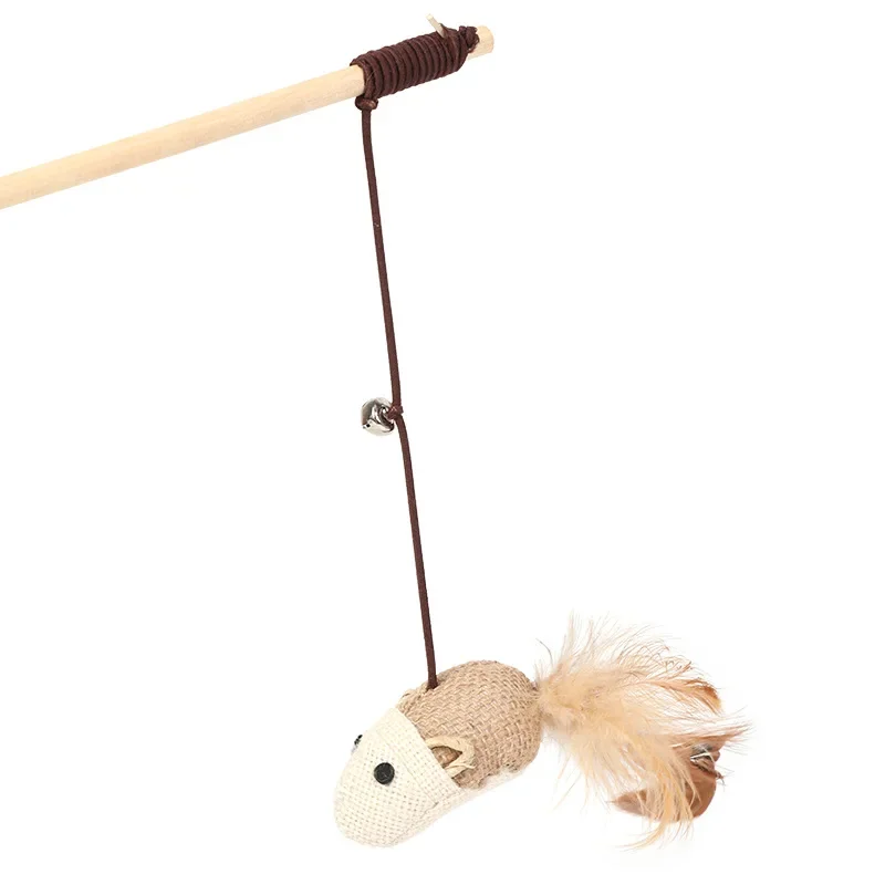 Juguete de plumas para gatito, varita colorida divertida para gato, juguetes bonitos de madera para mascotas, juguetes divertidos, palo interactivo, suministros de campana para Gato - imagen 3