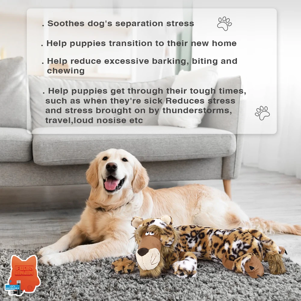 Cachorro relleno con latido del corazón, juguete de peluche con latido del corazón para mascotas, ayuda para dormir, perrera, juguete de entrenamiento para abrazar - imagen 5