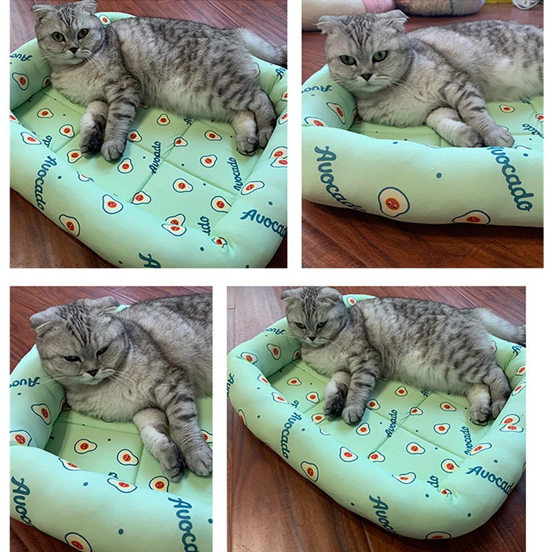 Cama de seda fría para perro, cojín de sofá con estampado cuadrado, suave, nido de dormir refrescante, perrera para mascotas, Gato y cachorro, Verano - imagen 5