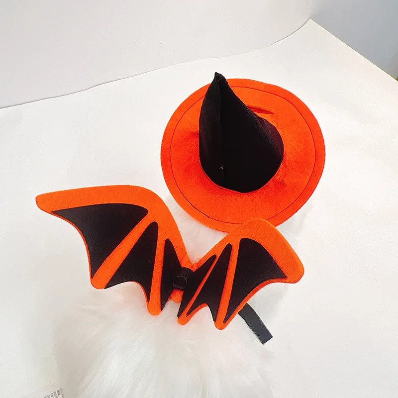Traje de transformación de Halloween para mascotas con alas de murciélago, sombrero de calabaza para perro, Collar de corbata para gato, artículos decorativos, accesorios para cachorros - imagen 4