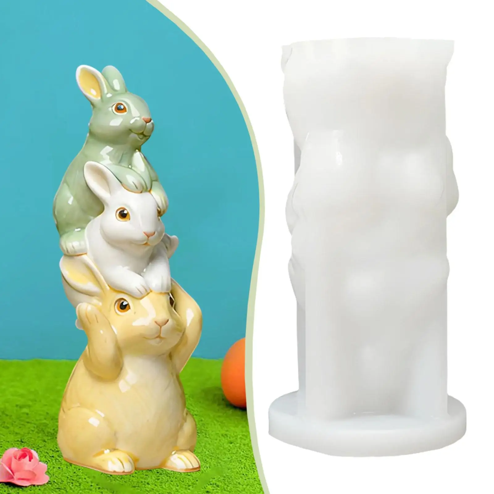 Molde de vela de Pascua, adorno de escritorio reutilizable, molde de silicona, molde de jabón, diseño de conejo para decoración de mesa de fiesta, vela perfumada - imagen 2