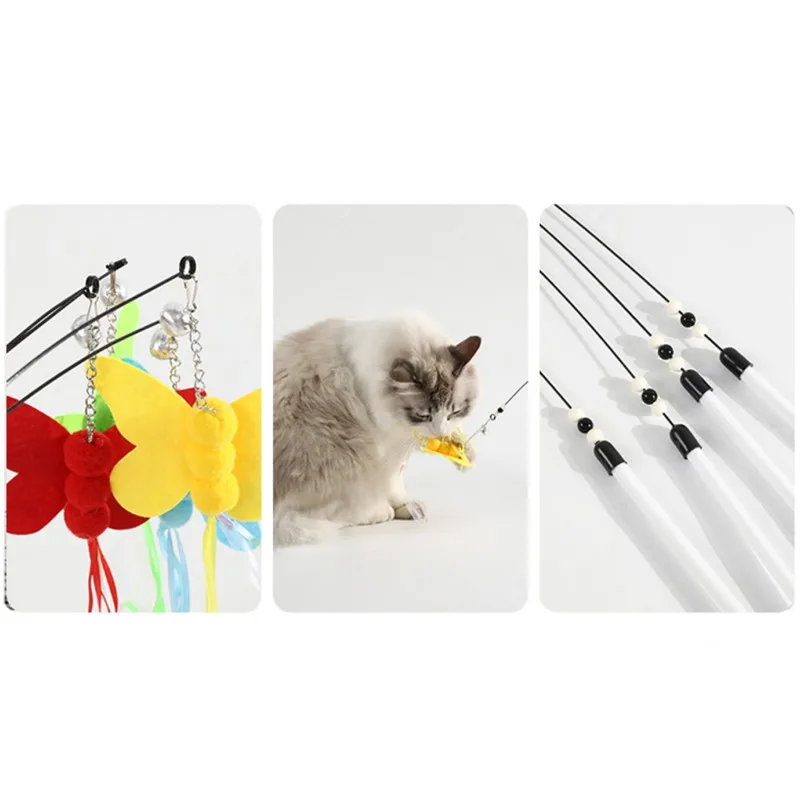 Juguetes interactivos para gatos, palos de mariposa, borla, alambre de acero, campana, suministros para mascotas - imagen 4