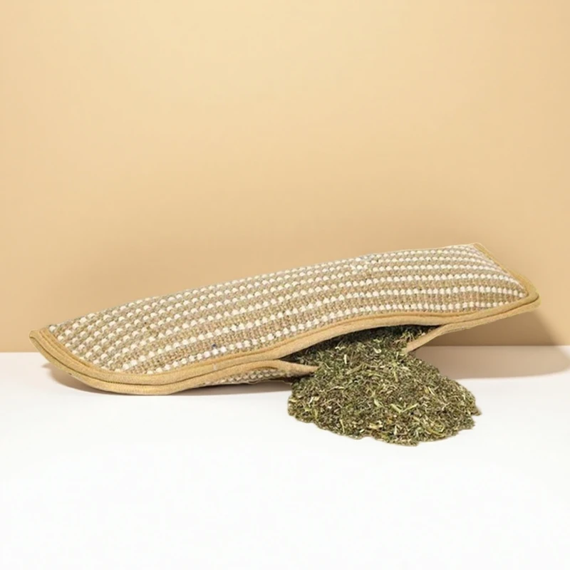 Almohada para masticar con hierba gatera con textura de yute: juguete calmante para gatos para la salud dental, el rasguño y el alivio del aburrimiento: almohadilla para abrazar de juego propio