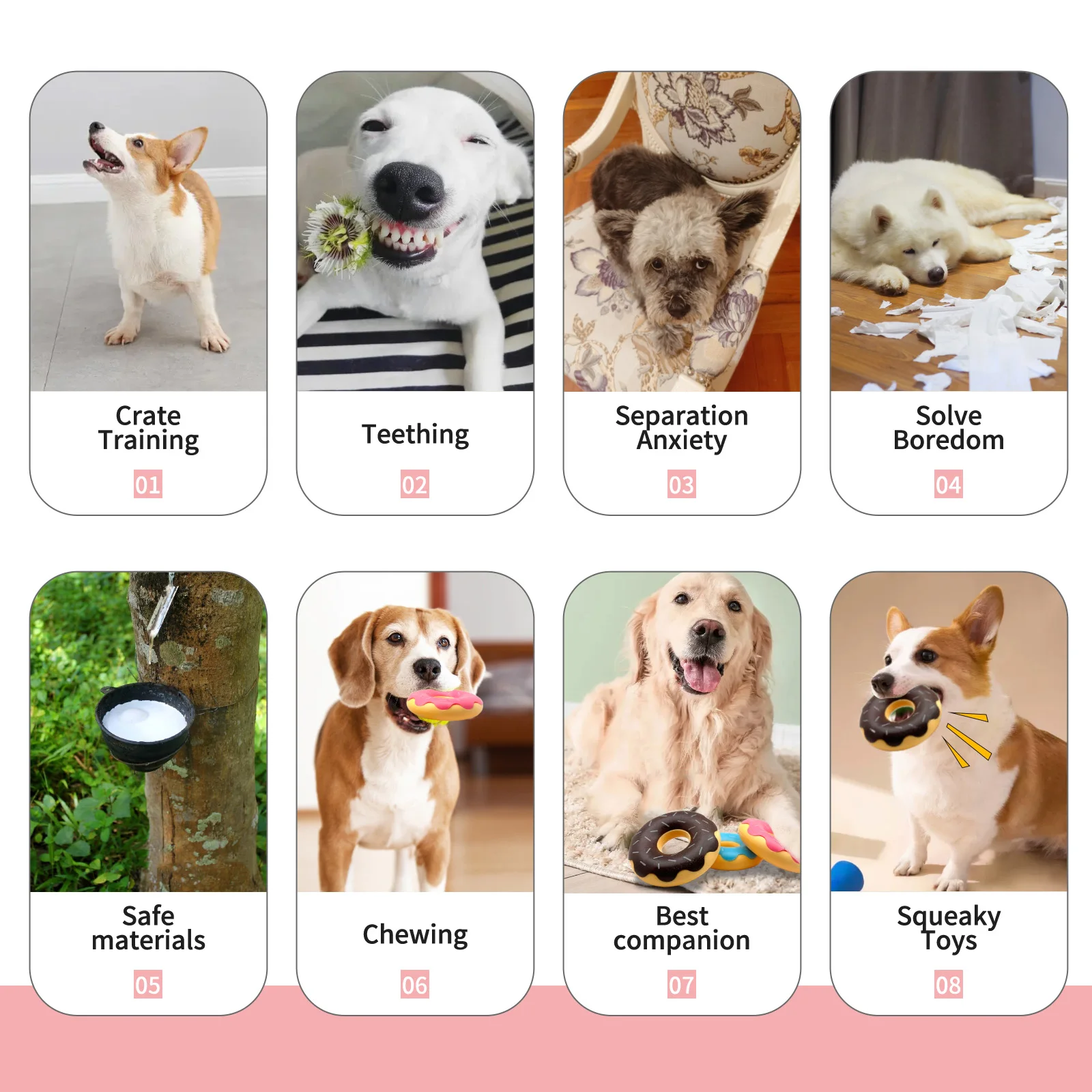 Donut de goma para perro, juguete con funciones de molienda de dientes, Limpieza de dientes, compañía interactiva, relajación y vocalización - imagen 5