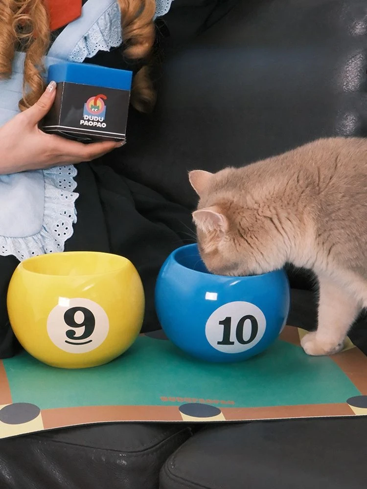 Cuenco de cerámica para gatos con diseño de billar de dibujos animados coloridos, cuidado de la columna Cervical, accesorios de alimentación para mascotas, cuenco de comida para beber - imagen 4