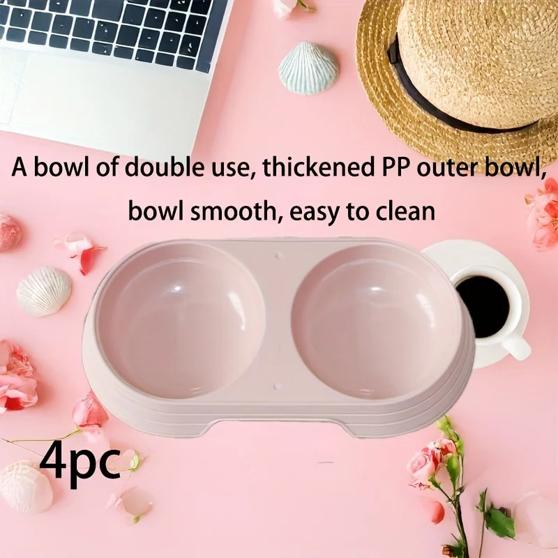 Juego de 4 piezas de cuencos para mascotas de color sólido de alta calidad, cuencos dobles de plástico ligero de color caramelo, cuencos para perros y gatos, juego de cuencos de alimentación para mascotas - imagen 2