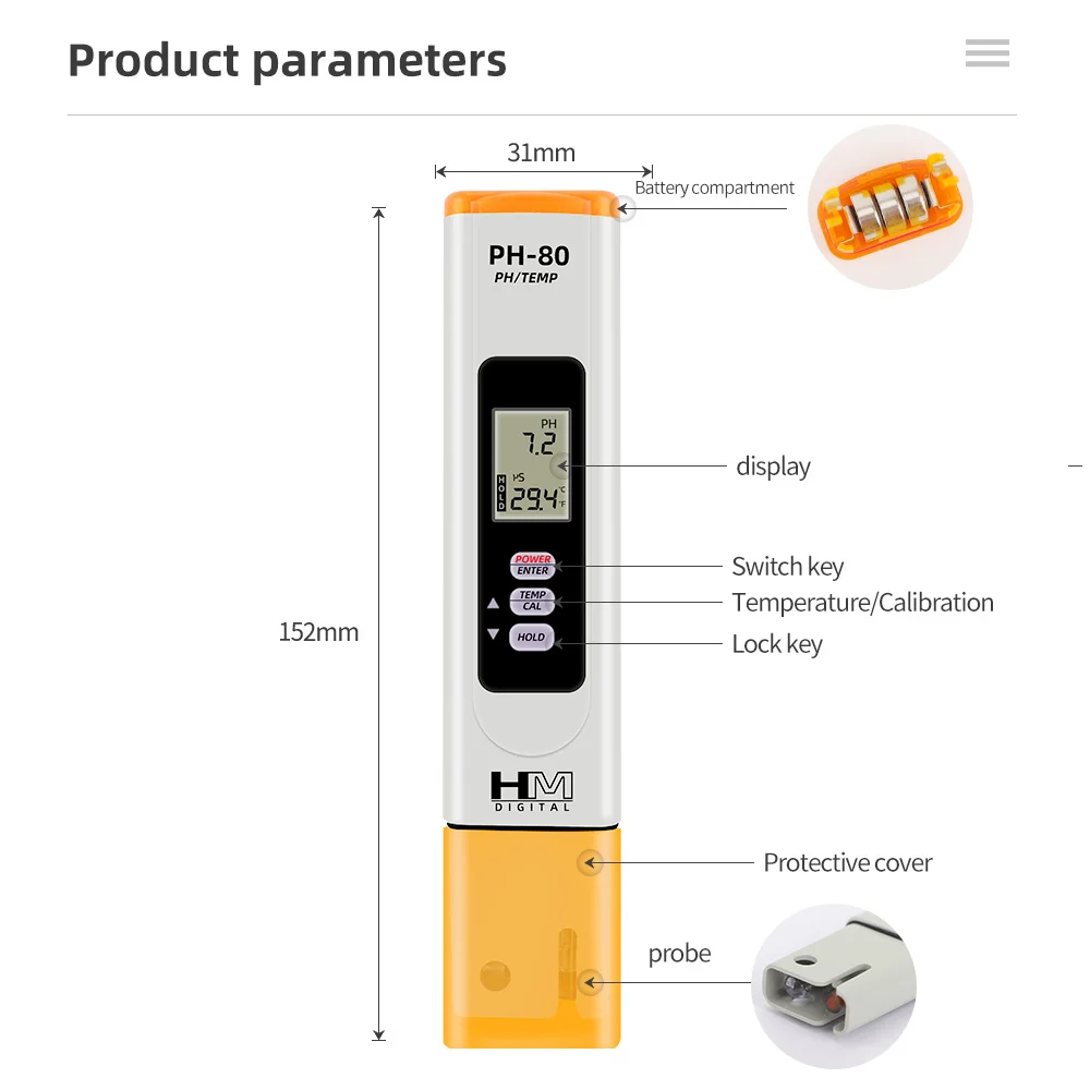 Medidor de pH digital con termómetro para acuario y pecera - imagen 5