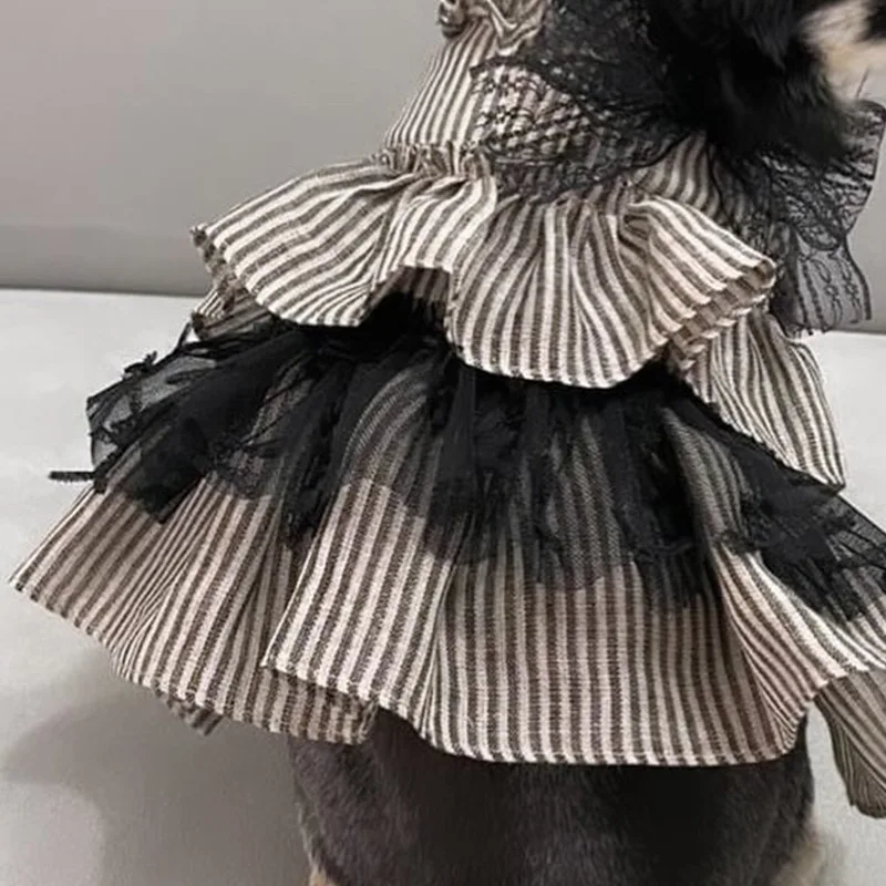 Falda de pastel a rayas de primavera para mascotas, chaleco a rayas de primavera para gatos, bonito vestido de peluche, vestidos para perros pequeños, ropa para cachorros
