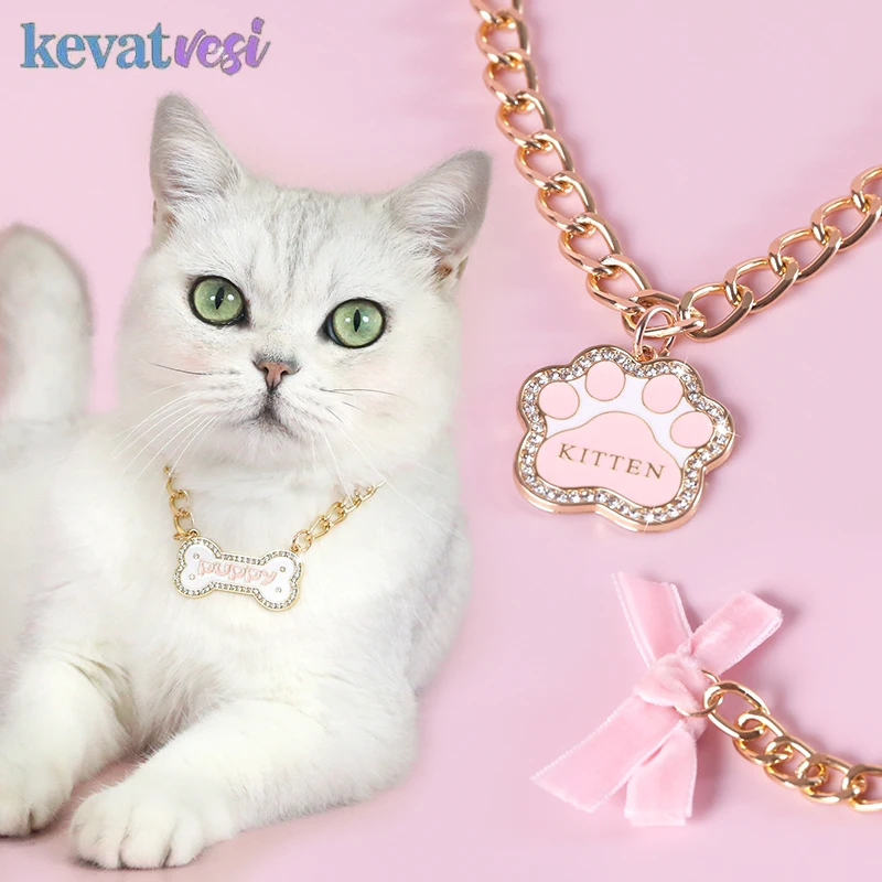 Collar de lujo para perro y gato, Collar ajustable para mascota, cachorro, gatito, bonito Collar para gato dulce con lazo, accesorios para perro