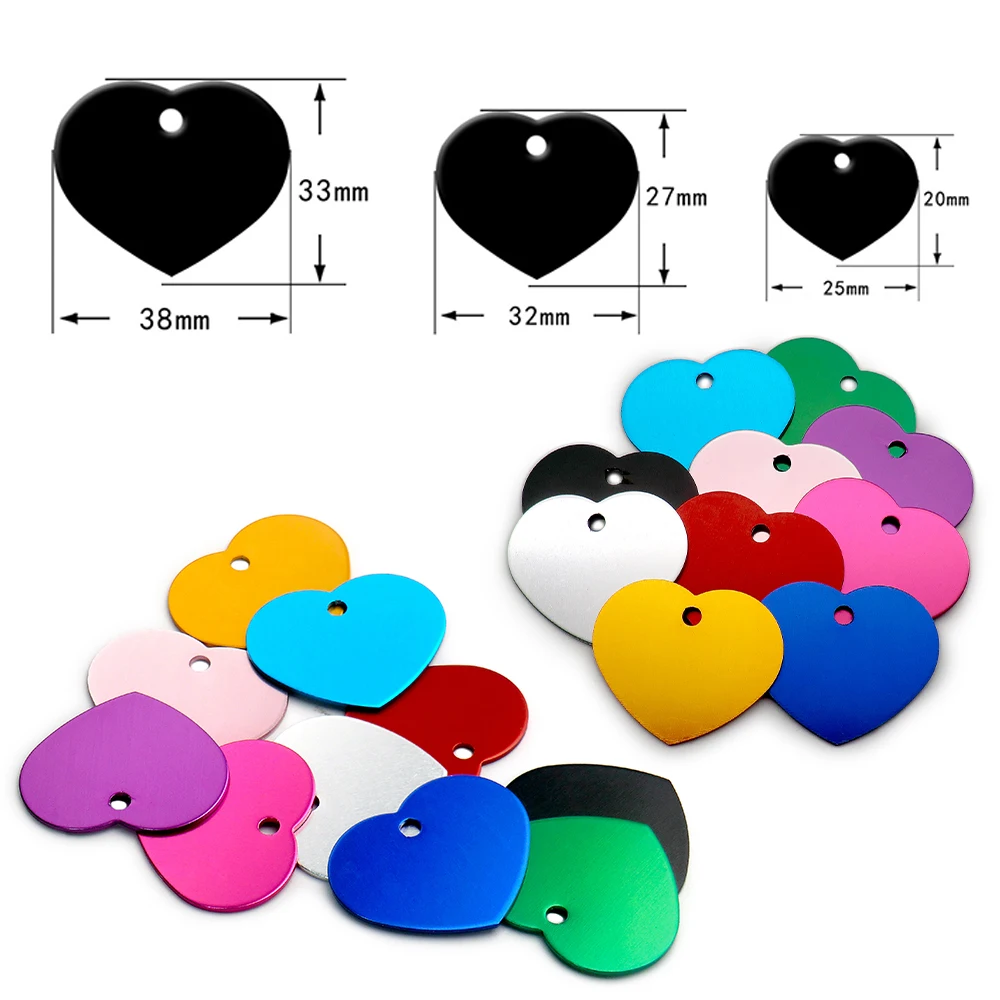 100PCS Pet Heart Shape Blank Hang Tag Metal Key Ring Pendant Laser Personality ID Tag Dog Collar Cute Pendant Gift Ornament