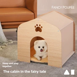 Casa de madera para perros pequeños y gatos – refugio cómodo