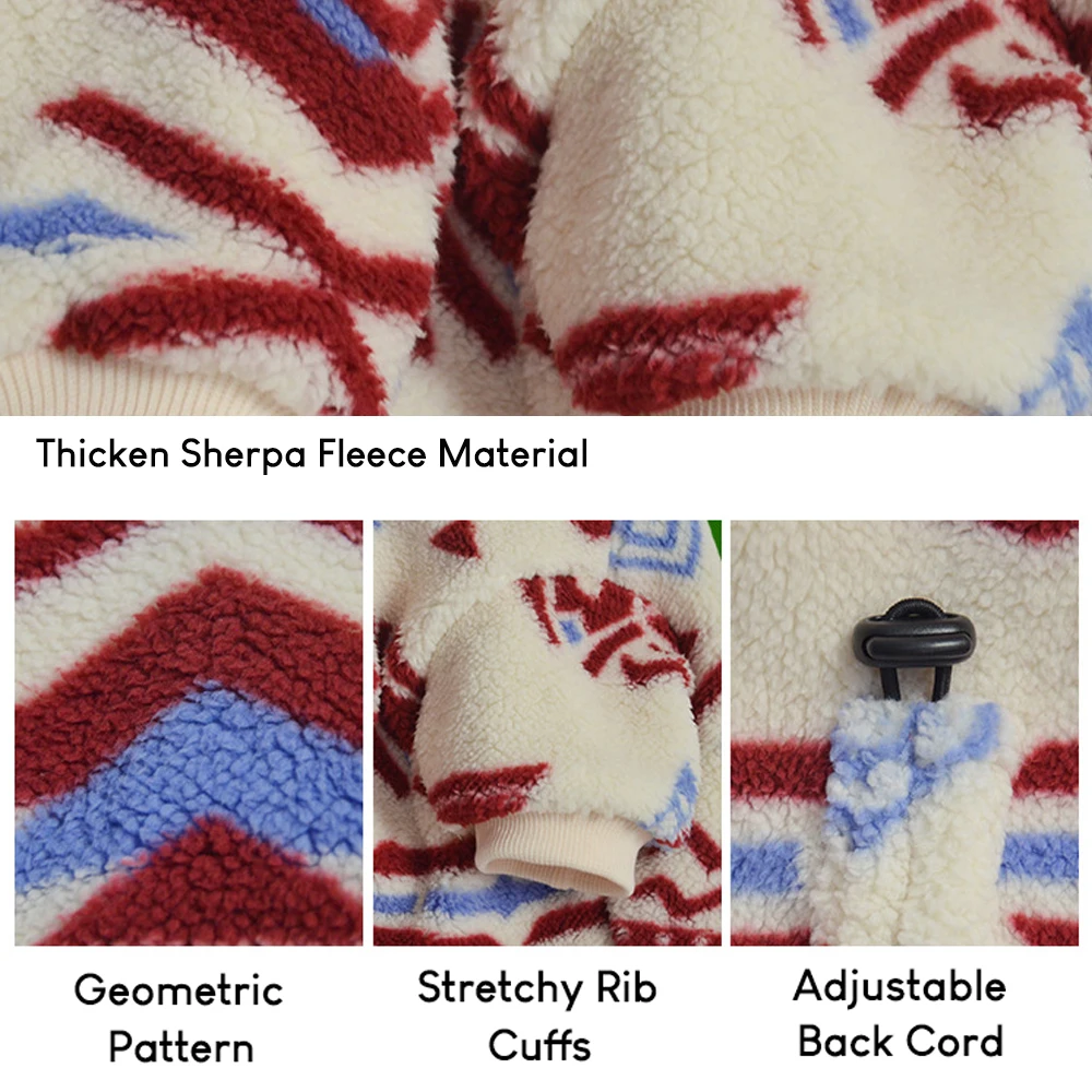 Ropa cálida de invierno para perros, pijamas de lana para perros, monos geométricos de lana Sherpa para perros, jersey a prueba de viento, abrigo grueso para perros pequeños y grandes - imagen 3