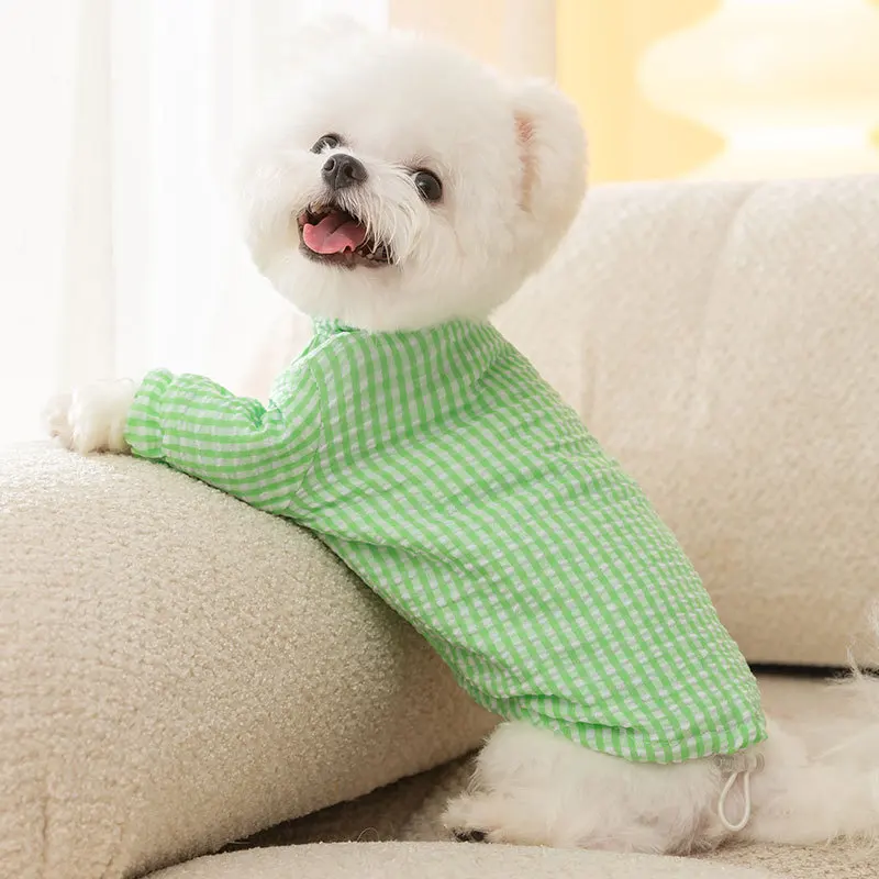 Abrigo de dos piernas a cuadros verdes para otoño/invierno para mascotas con pies gruesos y cálidos, ropa para perros de primavera/otoño, ropa para cachorros - imagen 3