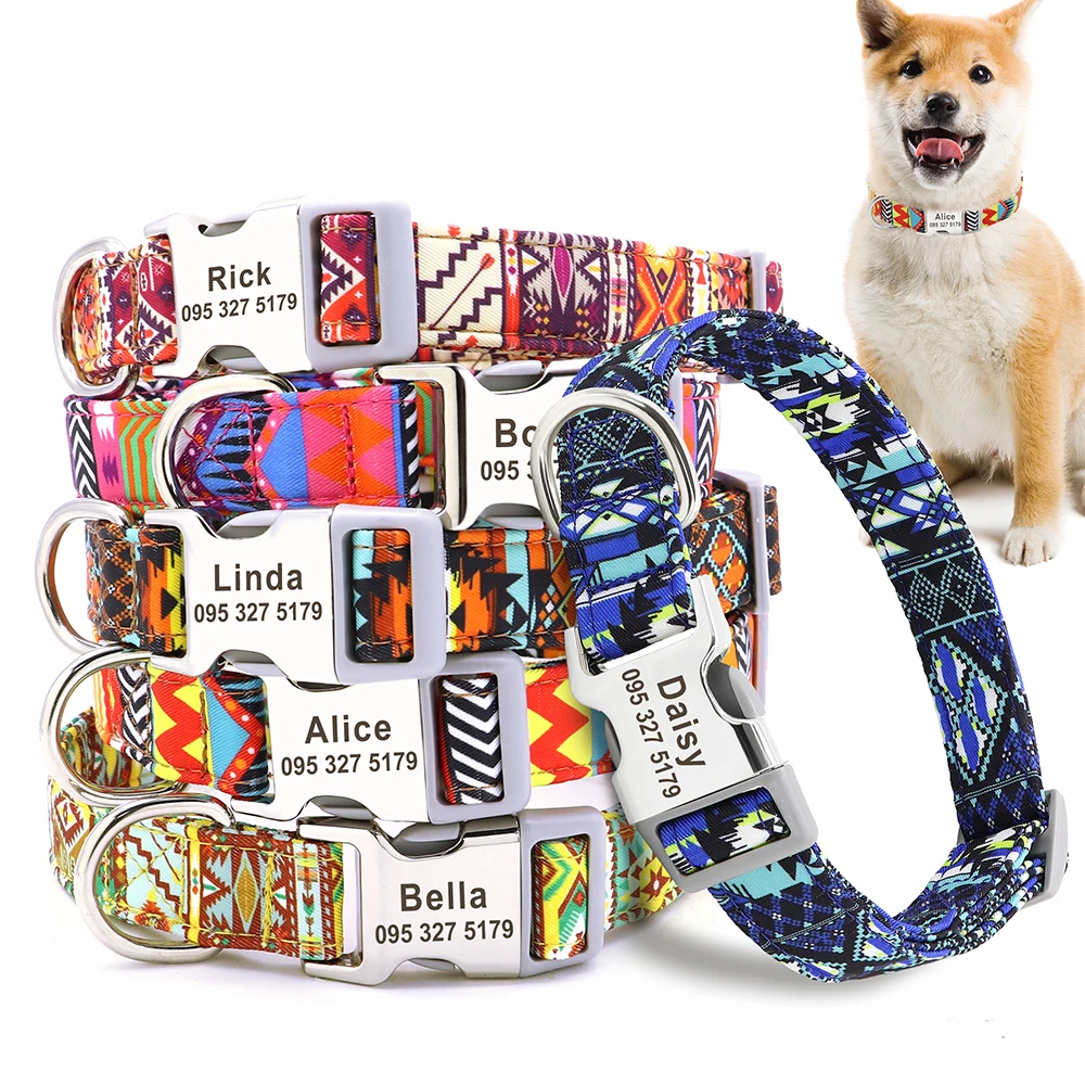 Collar de nailon personalizado para perros, collares de identificación personalizados con nombre grabado, Collar para mascotas antipérdida para perros pequeños, medianos y grandes, ajustable