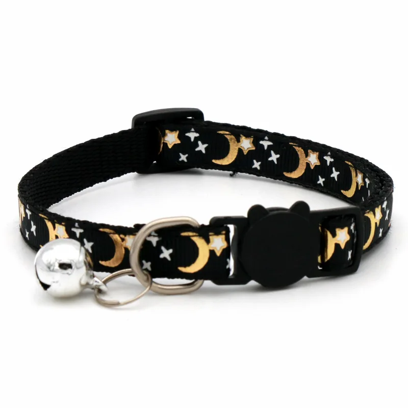 Collar para perro y gato, Color dorado, estrellas y luna, Collar para mascotas con campana y separador de Material PP, cubo de seguridad reflectante, seguro y sólido - imagen 3
