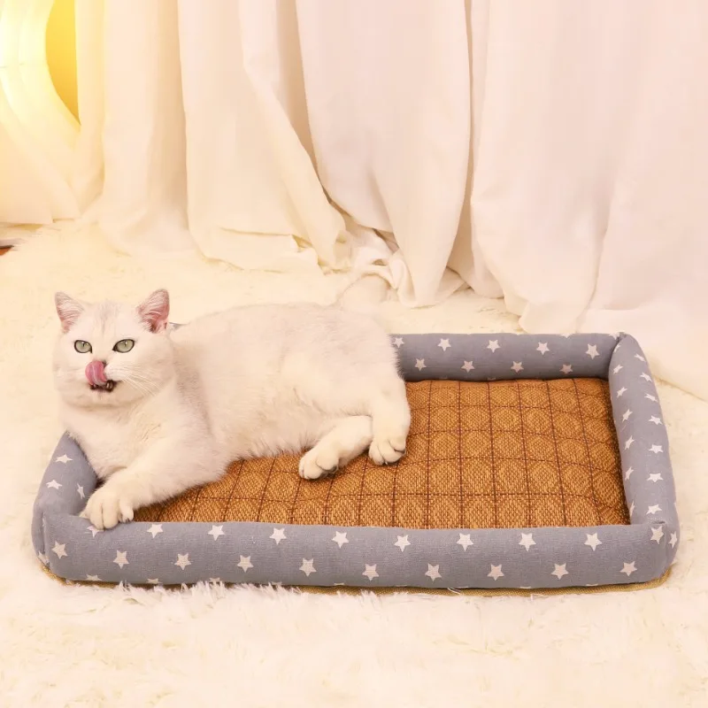 Esteras de cama refrescantes suaves para mascotas, almohadillas para dormir transpirables tejidas de mimbre para gatos, suministros de disipación de calor para cachorros y gatitos, estera para perros - imagen 4