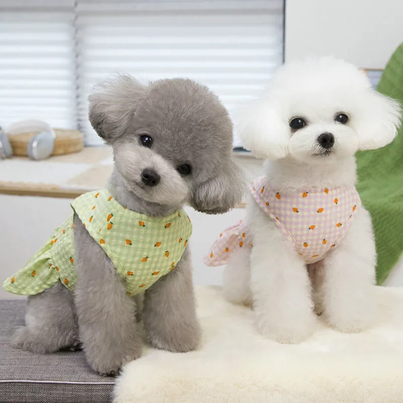 Ropa para perros y niñas, vestido femenino dulce de verano para perros pequeños, Dachshund Yorkie, ropa verde y rosa para mascotas, falda con tirantes para cachorros, vestidos XS - imagen 4