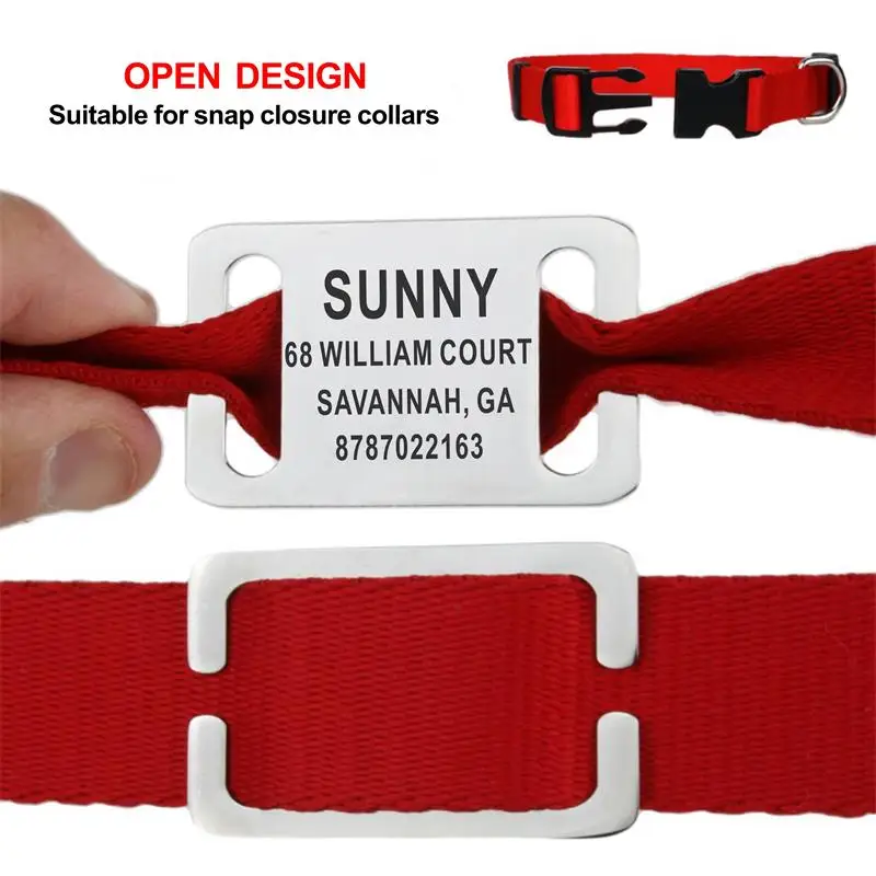 Etiqueta de identificación de mascota personalizada, etiquetas de nombre deslizantes, accesorios para Collar, colgante, grabado gratis, etiquetas de perro de acero inoxidable, 3 colores - imagen 3