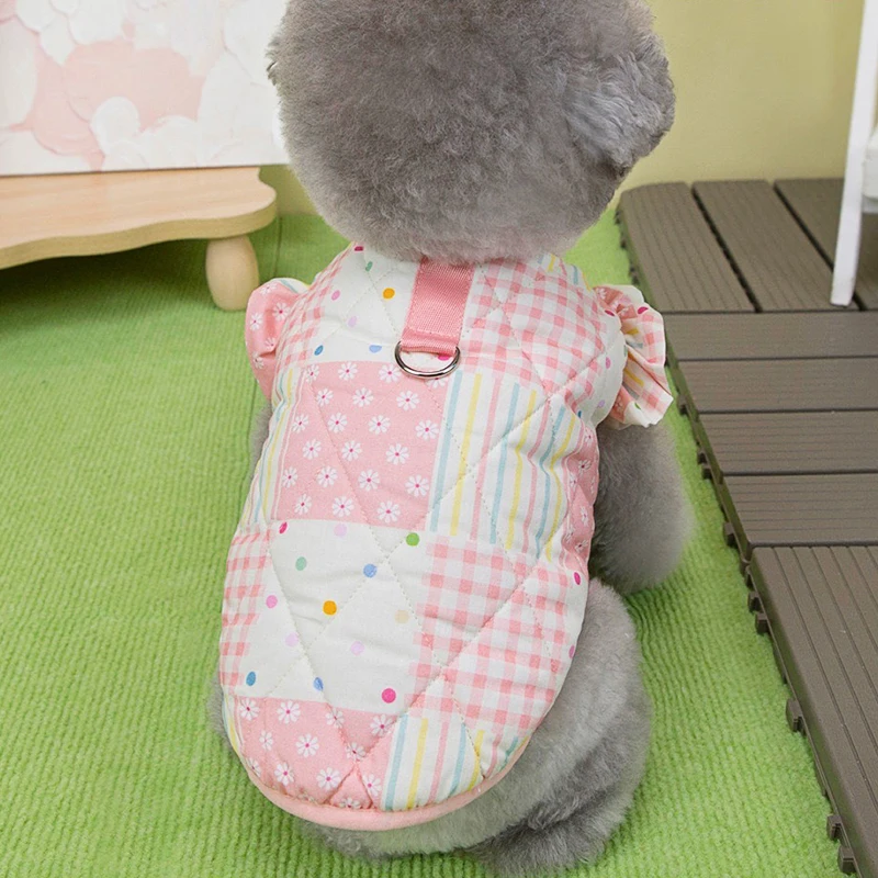 Mini chaleco Floral de invierno para mascotas, para perros pequeños y medianos, Chihuahua, monos de gatito con entramado, manga aleteo, ropa para cachorros de Año Nuevo - imagen 3