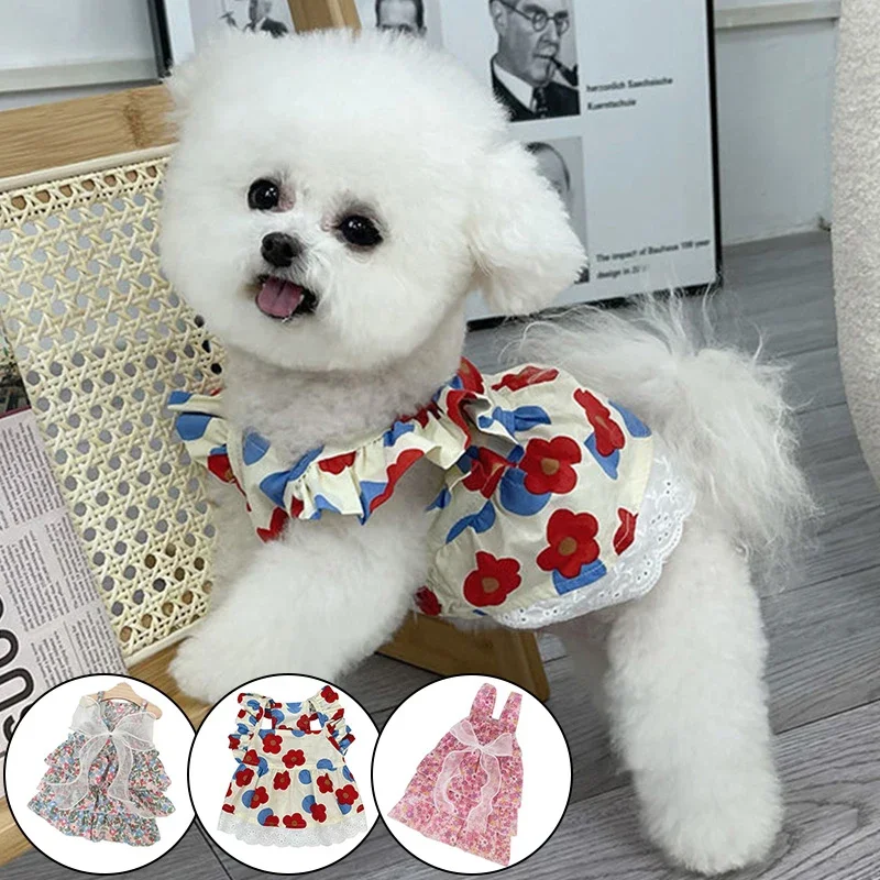 Falda con tirantes de algodón para mascotas, falda Floral para mascotas, falda para perros, vestido de malla, Estilo Princesa, ropa cómoda, fresca y bonita para perros - imagen 2
