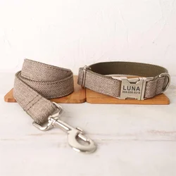 Conjunto collar y correa para perro – Grabado gratis en marrón