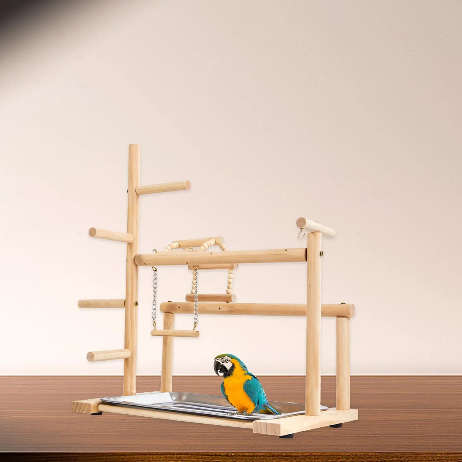 Parque infantil de madera para pájaros, parque infantil para periquitos, escalera con bandeja, soporte para juegos de pájaros, juguete de escalada - imagen 4